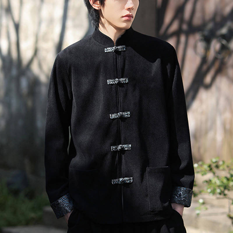 Buddha Stones Spring Jacquard Frog-Button Men's Cotton Corduroy Long Sleeve Jacket With Pockets - image 15