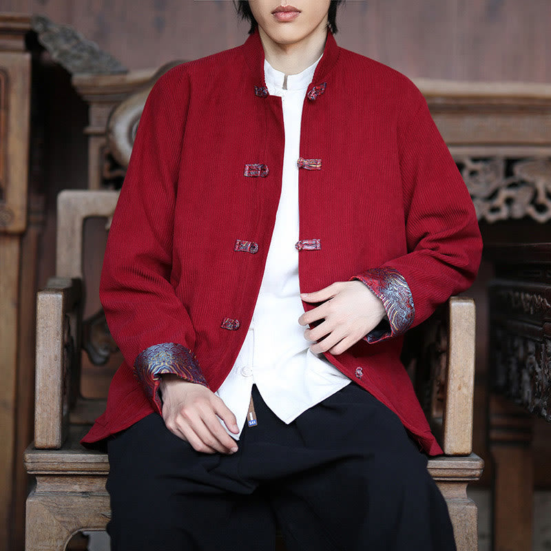 Buddha Stones Spring Jacquard Frog-Button Men's Cotton Corduroy Long Sleeve Jacket With Pockets - image 8