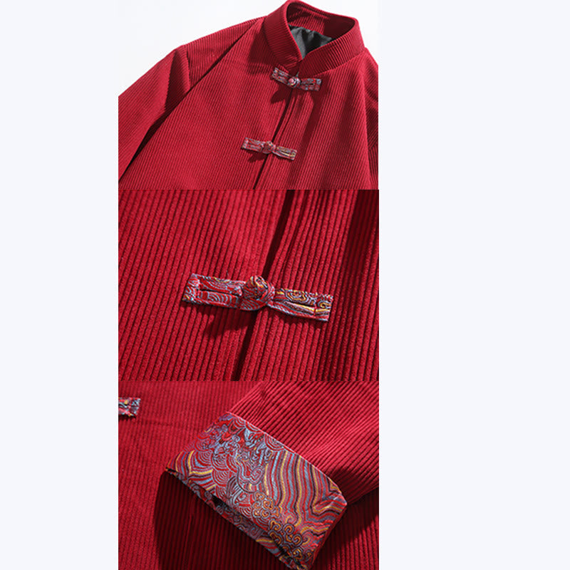 Buddha Stones Spring Jacquard Frog-Button Men's Cotton Corduroy Long Sleeve Jacket With Pockets - image 9