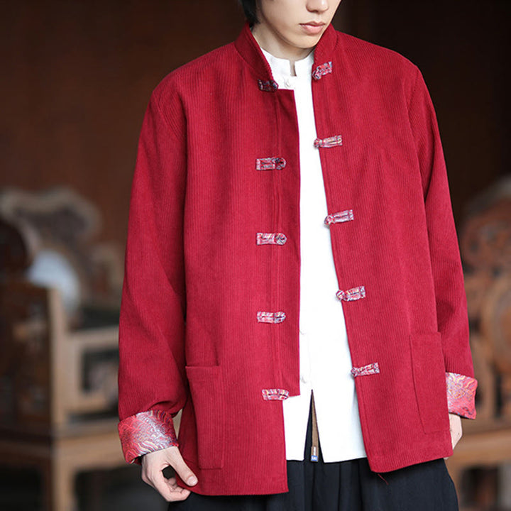 Buddha Stones Spring Jacquard Frog-Button Men's Cotton Corduroy Long Sleeve Jacket With Pockets - image 6