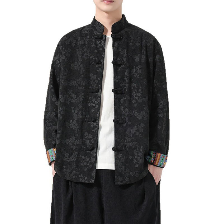 Buddha Stones Plain Plum Blossom Pattern Long Sleeve Men's Cotton Corduroy Tang Suit Jacket - image 8