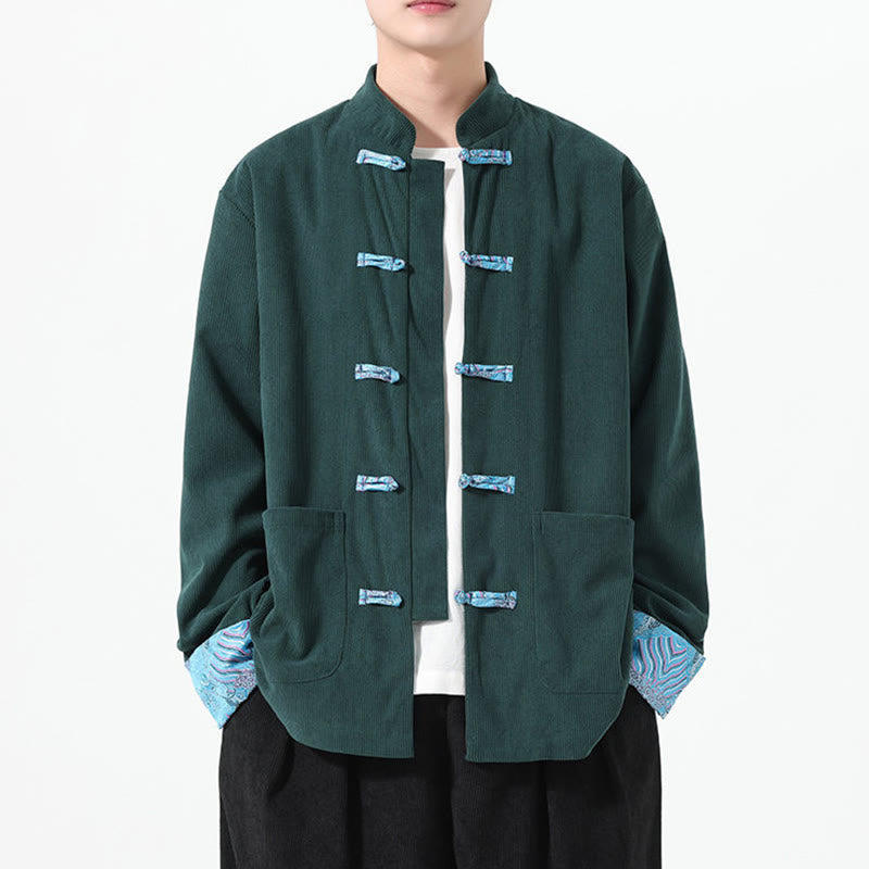 Buddha Stones Floral Design Long Sleeve Men's Cotton Corduroy Tang Suit Jacket With Pockets - image 17