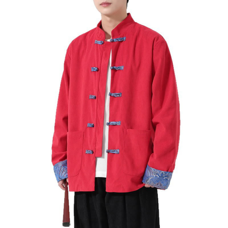 Buddha Stones Floral Design Long Sleeve Men's Cotton Corduroy Tang Suit Jacket With Pockets - image 5