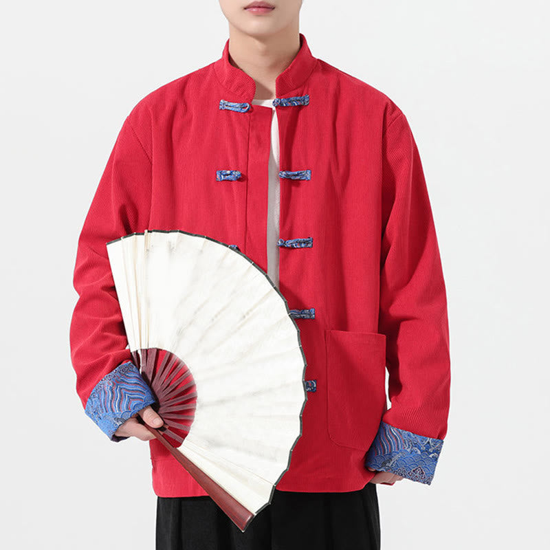 Buddha Stones Floral Design Long Sleeve Men's Cotton Corduroy Tang Suit Jacket With Pockets - image 4