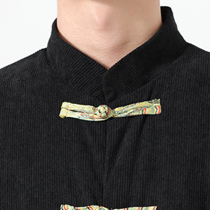 Buddha Stones Floral Design Long Sleeve Men's Cotton Corduroy Tang Suit Jacket With Pockets - image 11