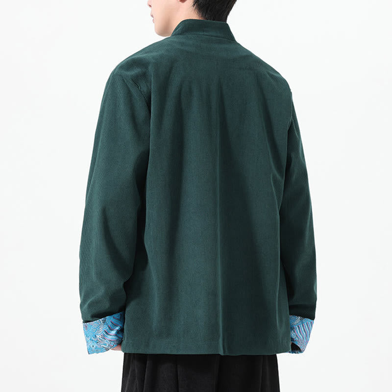 Buddha Stones Floral Design Long Sleeve Men's Cotton Corduroy Tang Suit Jacket With Pockets - image 15