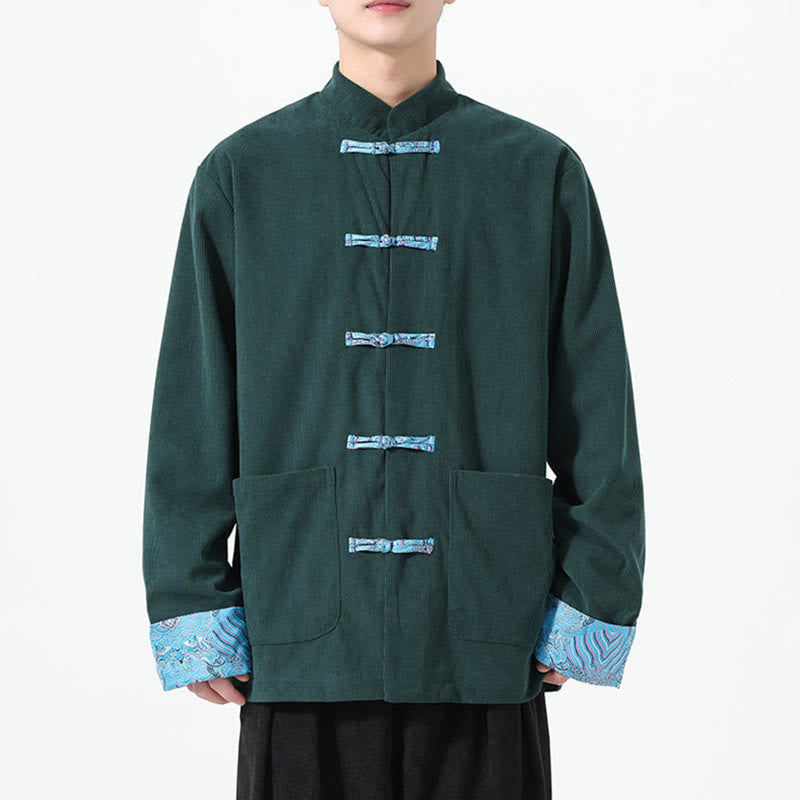 Buddha Stones Floral Design Long Sleeve Men's Cotton Corduroy Tang Suit Jacket With Pockets - image 14