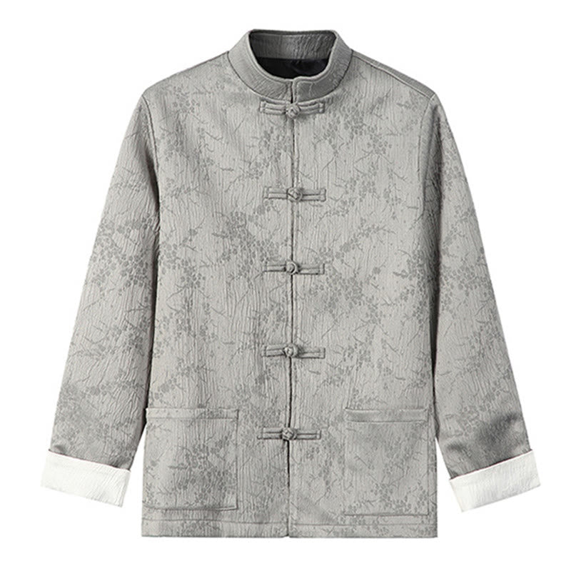 Buddha Stones Jacquard Stand Collar Long Sleeve Men's Cotton Jacket With Pockets - LightGrey - US/UK/AU46，EU56 (5XL) - image 9