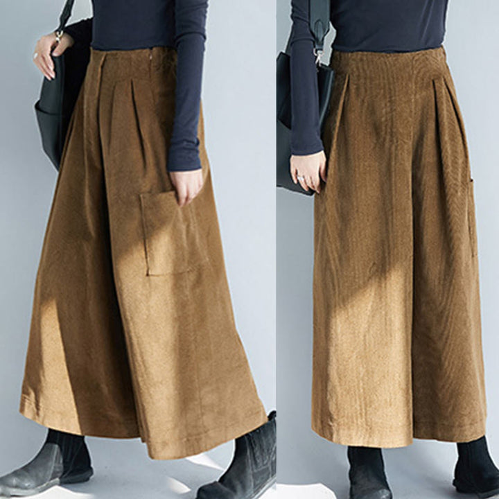 Buddha Stones Women's Plain Side Zipper Design Wide Leg Corduroy 7-8 Length Pants With Pockets - image 5