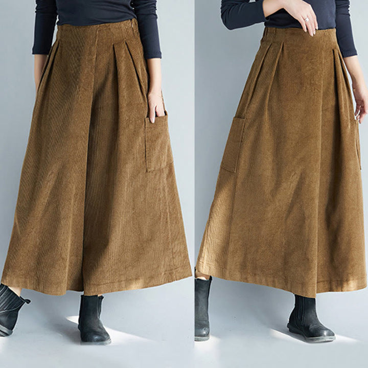 Buddha Stones Women's Plain Side Zipper Design Wide Leg Corduroy 7-8 Length Pants With Pockets - image 12