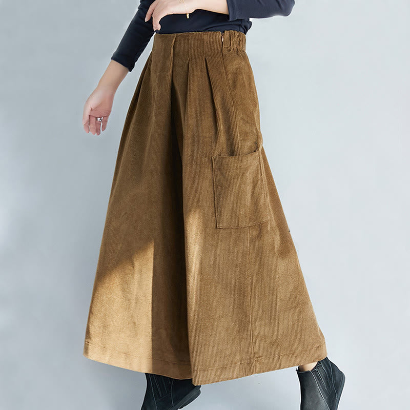 Buddha Stones Women's Plain Side Zipper Design Wide Leg Corduroy 7-8 Length Pants With Pockets - image 3