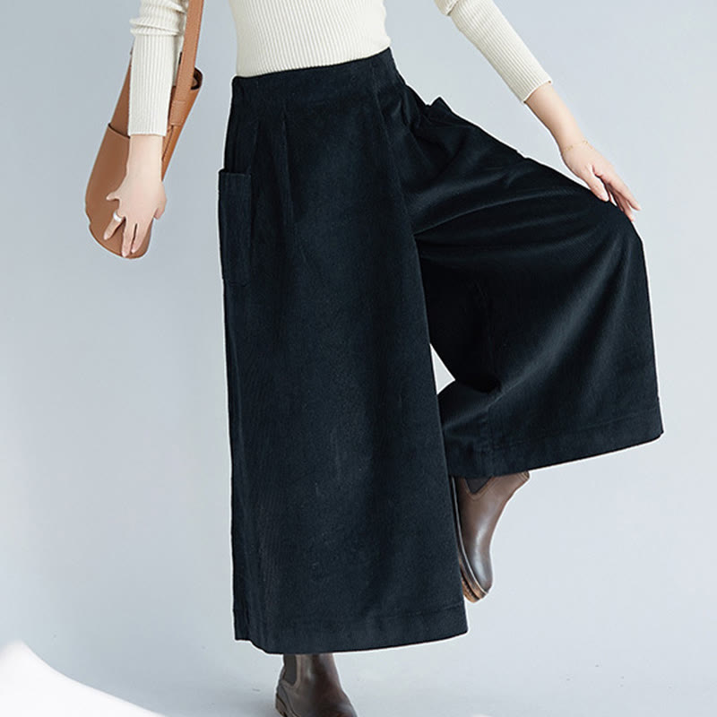 Buddha Stones Women's Plain Side Zipper Design Wide Leg Corduroy 7-8 Length Pants With Pockets - image 18