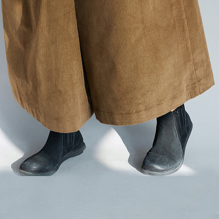 Buddha Stones Women's Plain Side Zipper Design Wide Leg Corduroy 7-8 Length Pants With Pockets - image 11