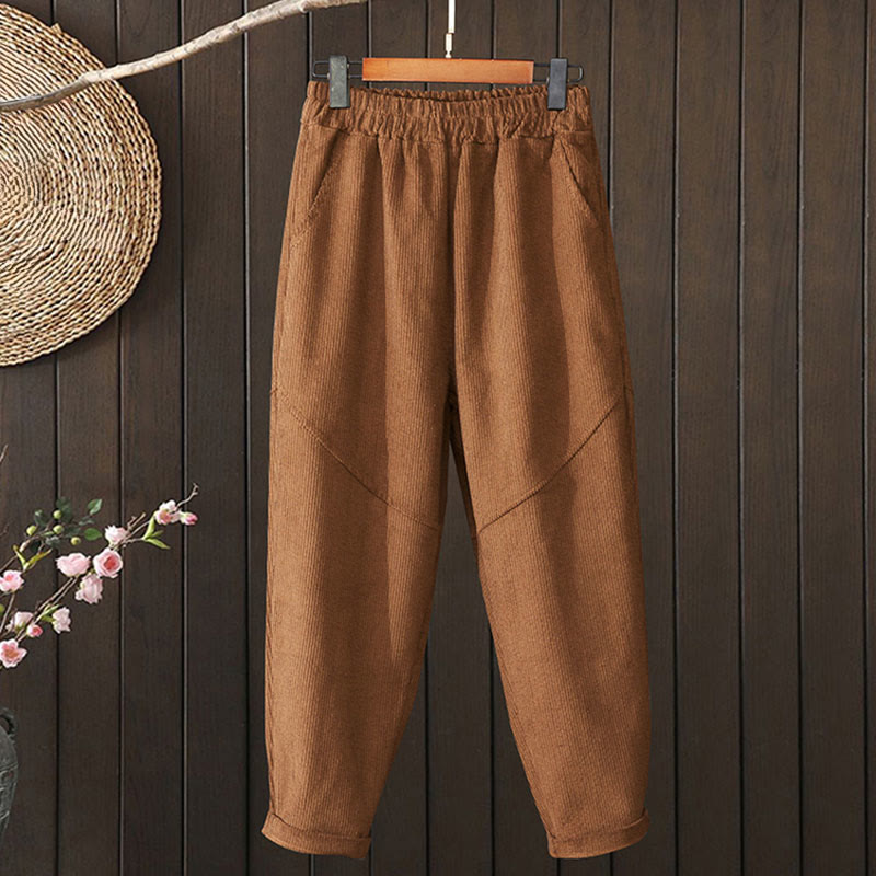 Buddha Stones Peru Color Thickened Design Women's Cotton Corduroy Harem Pants With Pockets - Peru - US8-10，UK/AU12-14，EU40-42 (2XL) - image 0