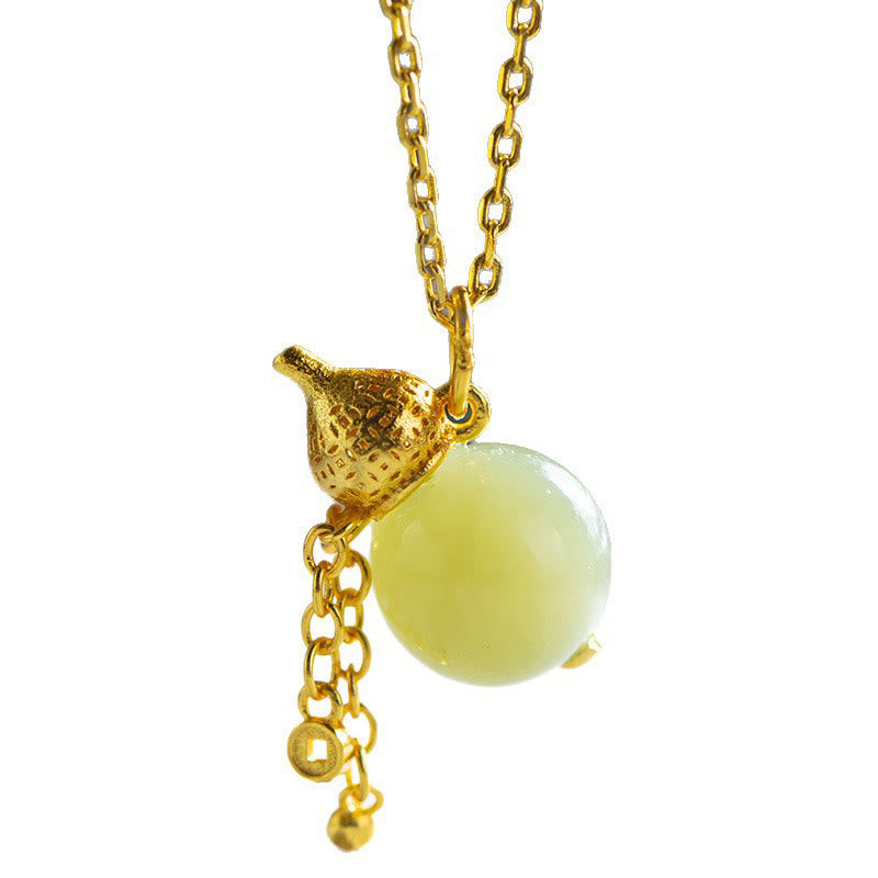 Buddha Stones 925 Sterling Silver Gourd Hetian Jade Luck Abundance Pendant Necklace - image 4