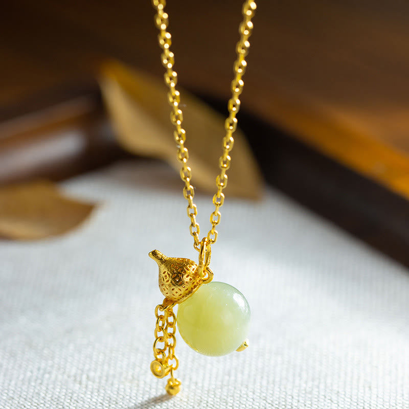 Buddha Stones 925 Sterling Silver Gourd Hetian Jade Luck Abundance Pendant Necklace - image 3