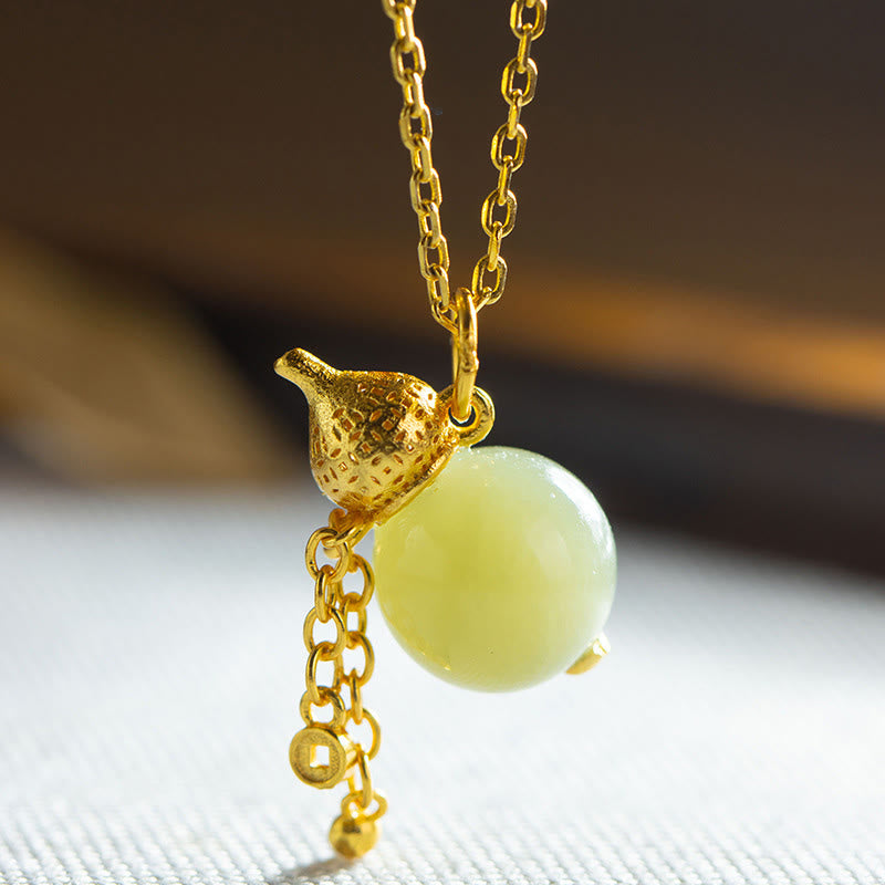 Buddha Stones 925 Sterling Silver Gourd Hetian Jade Luck Abundance Pendant Necklace - Jade & 925 Sterling Silver - image 0