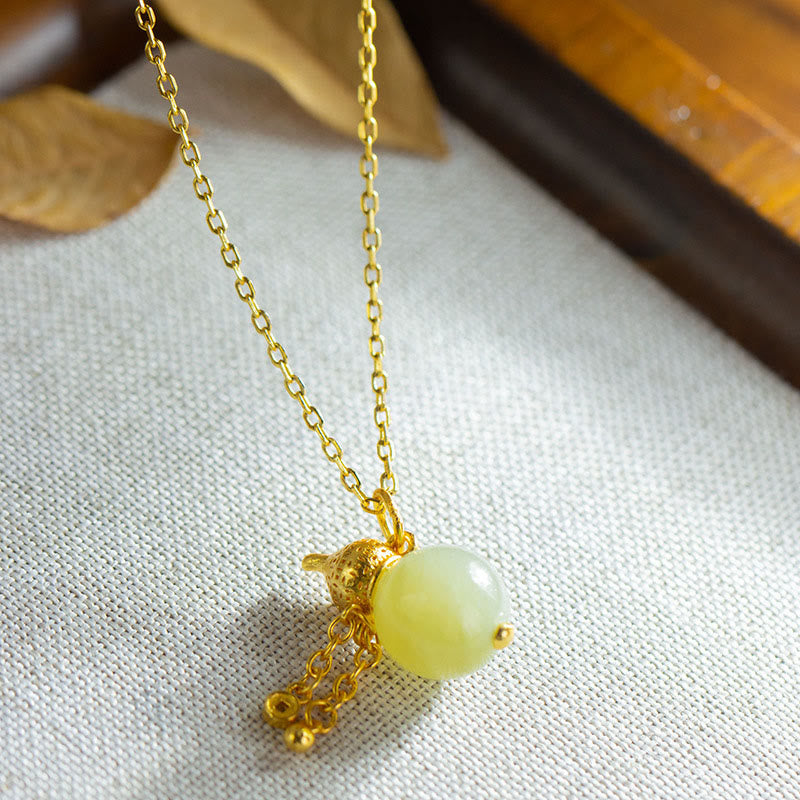 Buddha Stones 925 Sterling Silver Gourd Hetian Jade Luck Abundance Pendant Necklace - image 2