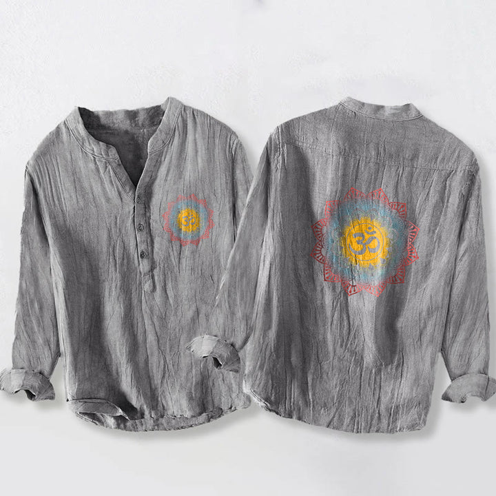 Buddha Stones Half Buttons Mandala Om Symbol Pattern Men's Cotton Linen Long Sleeve Shirt - Gray - US/UK/AU50，EU60 (5XL) - image 6