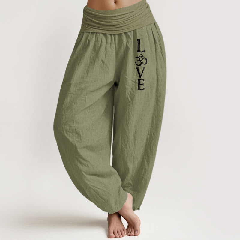 Buddha Stones Plain Om Symbol Pattern Women's Elastic Waist Harem Pure Cotton Pants - OliveDrab - US22，UK/AU26，EU54 (6XL) - image 14