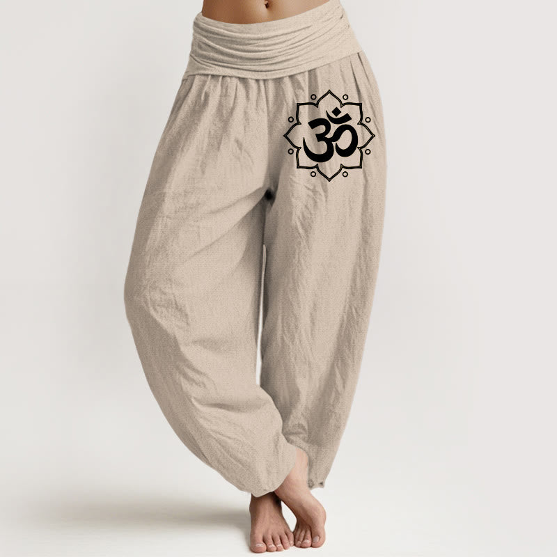 Buddha Stones Pure Cotton Plain Mandala Om Symbol Pattern Women's Elastic Waist Harem Pants - Tan - US22，UK/AU26，EU54 (6XL) - image 14