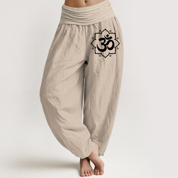 Buddha Stones Pure Cotton Plain Mandala Om Symbol Pattern Women's Elastic Waist Harem Pants - Tan - US22，UK/AU26，EU54 (6XL) - image 14