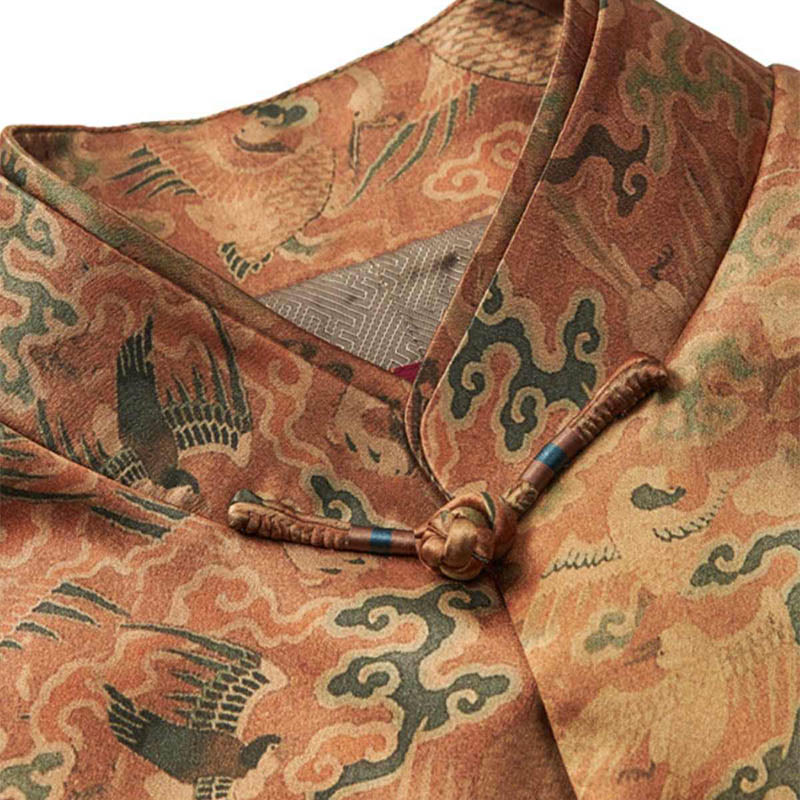 Buddha Stones 100% Mulberry Silk 30 Momme Phoenix Auspicious Clouds Long Sleeve Men's Jacket - image 5