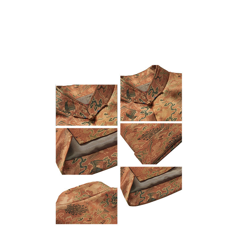 Buddha Stones 100% Mulberry Silk 30 Momme Phoenix Auspicious Clouds Long Sleeve Men's Jacket - image 16