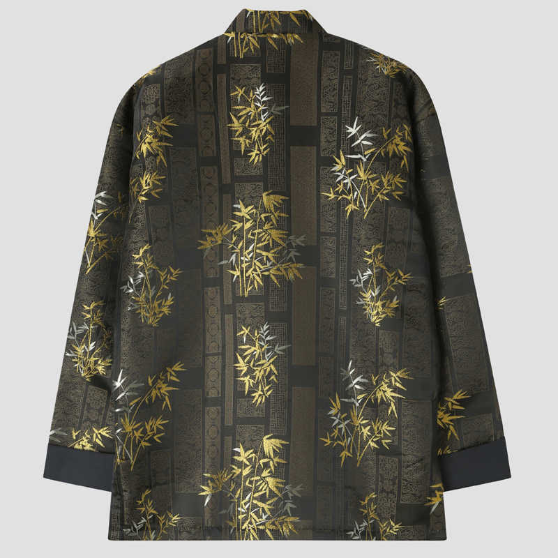 Buddha Stones Golden Bamboo Jacquard Frog-Button Long Sleeve Men's Jacket With Pockets - image 1