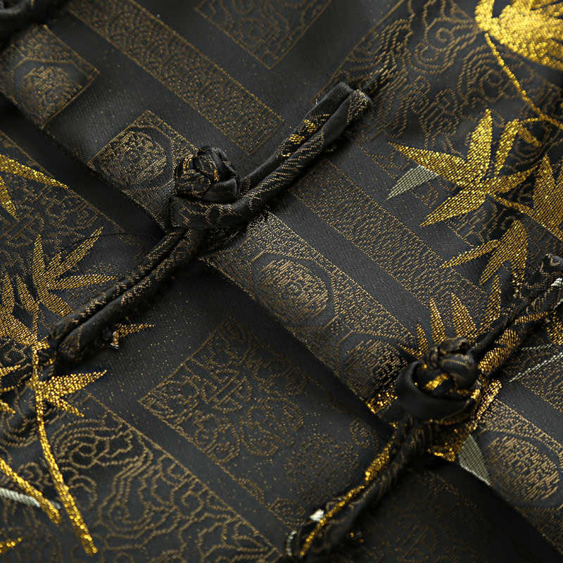 Buddha Stones Golden Bamboo Jacquard Frog-Button Long Sleeve Men's Jacket With Pockets - image 7