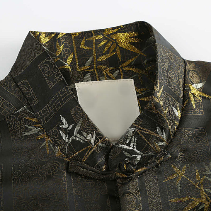 Buddha Stones Golden Bamboo Jacquard Frog-Button Long Sleeve Men's Jacket With Pockets - image 4