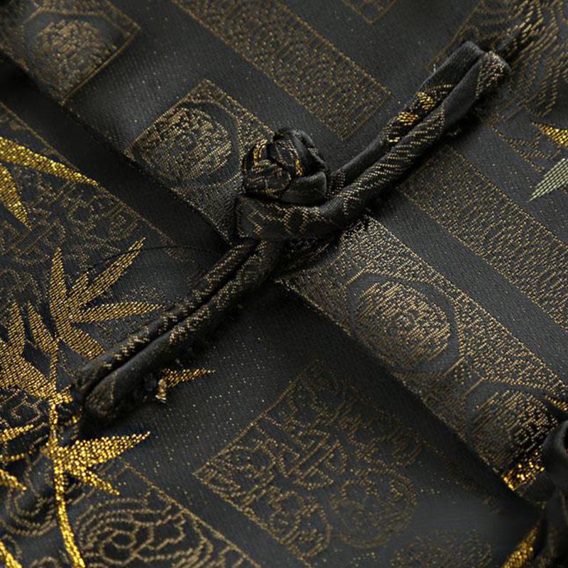 Buddha Stones Golden Bamboo Jacquard Frog-Button Long Sleeve Men's Jacket With Pockets - image 8