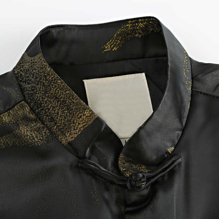 Buddha Stones Cloud-Dyed Golden Mountain Crane Frog-Button Long Sleeve Men's Jacket With Pockets - image 4