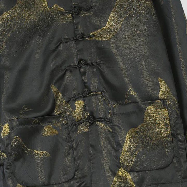Buddha Stones Cloud-Dyed Golden Mountain Crane Frog-Button Long Sleeve Men's Jacket With Pockets - image 3