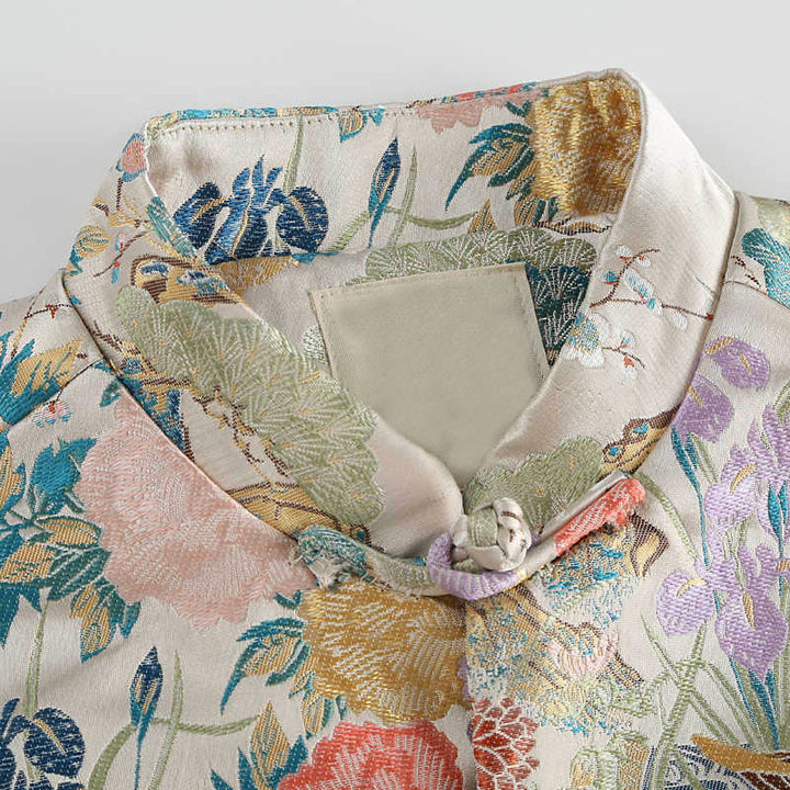 Buddha Stones Mandarin Duck Peony Flower Frog-Button Long Sleeve Men's Jacket With Pockets - image 3