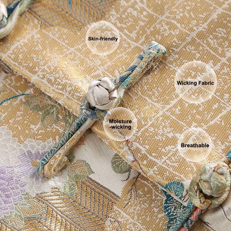 Buddha Stones Mandarin Duck Peony Flower Frog-Button Long Sleeve Men's Jacket With Pockets - image 5