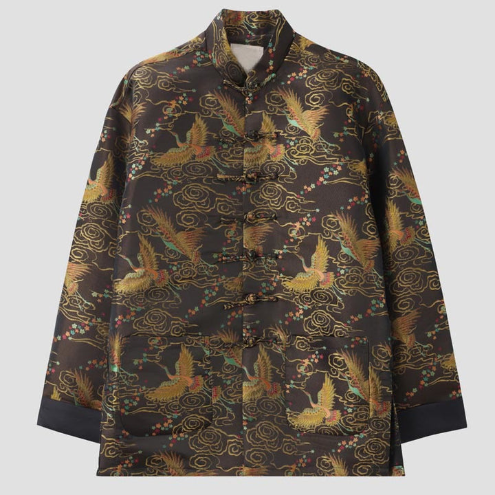 Buddha Stones Colorful Phoenix Auspicious Clouds Frog-Button Long Sleeve Men's Jacket With Pockets - Tan - US/UK/AU44，EU54 (4XL) - image 0