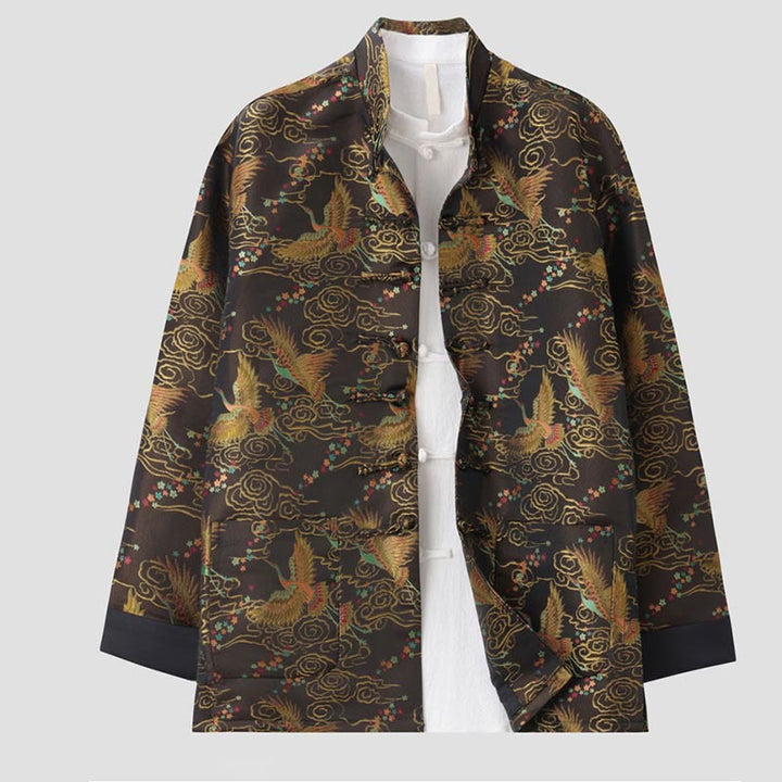 Buddha Stones Colorful Phoenix Auspicious Clouds Frog-Button Long Sleeve Men's Jacket With Pockets - image 2