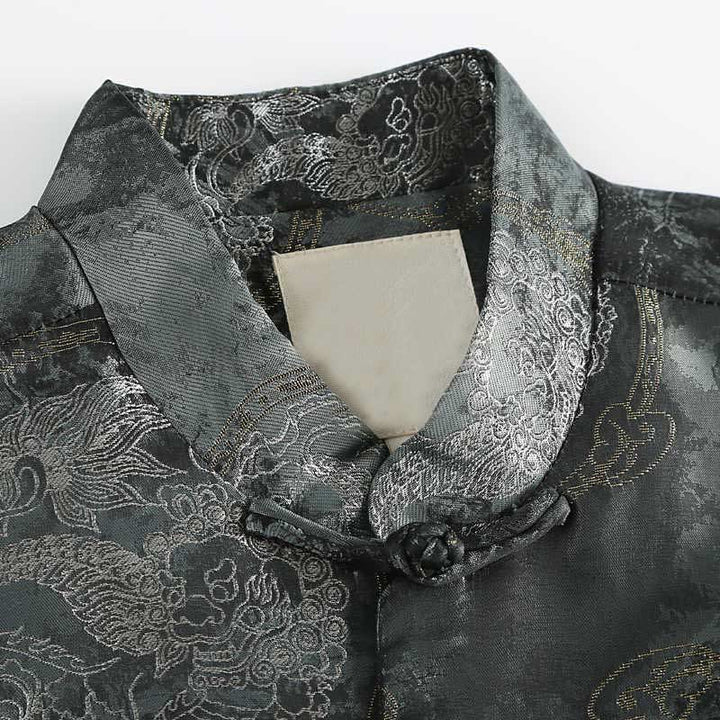 Buddha Stones Kirin Mountains Frog-Button Long Sleeve Men's Jacket With Pockets - image 3