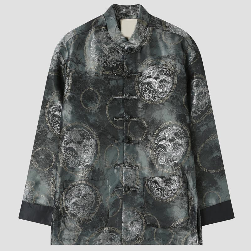 Buddha Stones Kirin Mountains Frog-Button Long Sleeve Men's Jacket With Pockets - Gray - US/UK/AU44，EU54 (4XL) - image 0