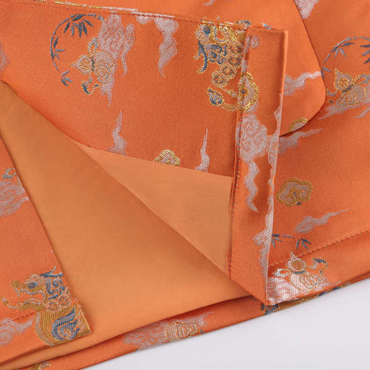 Buddha Stones Orange Kirin Auspicious Clouds Frog-Button Long Sleeve Men's Jacket With Pockets - image 8