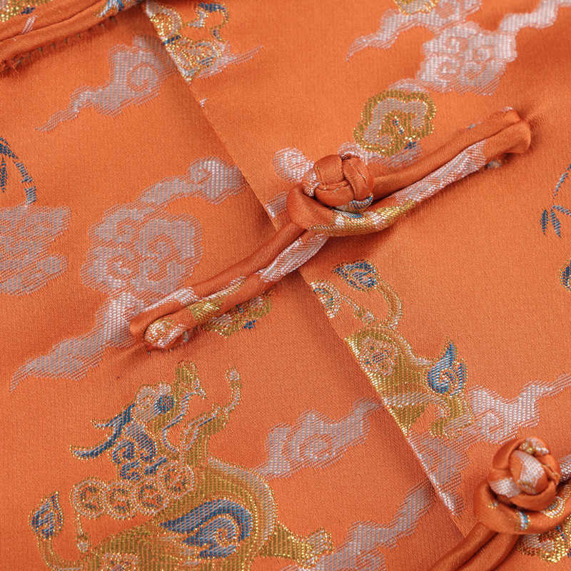 Buddha Stones Orange Kirin Auspicious Clouds Frog-Button Long Sleeve Men's Jacket With Pockets - image 6