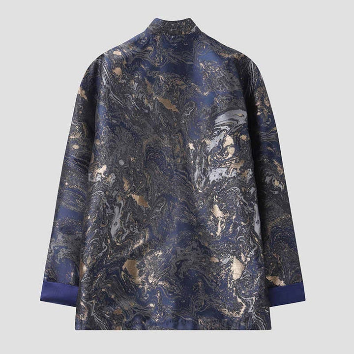 Buddha Stones Blue Flowing Water Mountains Frog-Button Long Sleeve Men's Jacket With Pockets - image 2