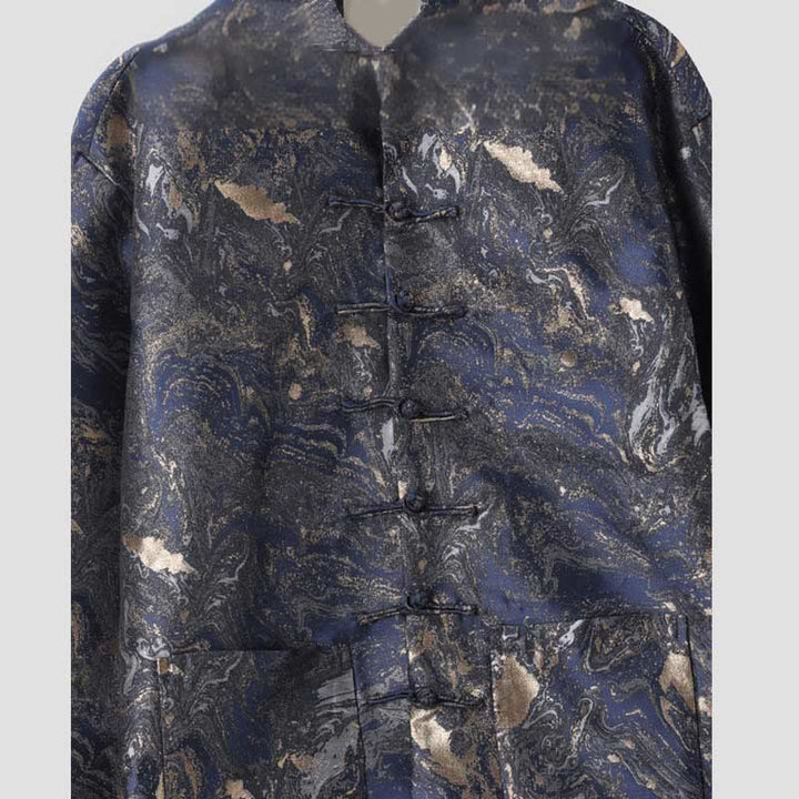 Buddha Stones Blue Flowing Water Mountains Frog-Button Long Sleeve Men's Jacket With Pockets - image 3