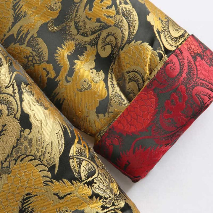 Buddha Stones Winter Dragon Jacquard Warm Frog-Button Long Sleeve Men's Jacket With Pockets - image 9