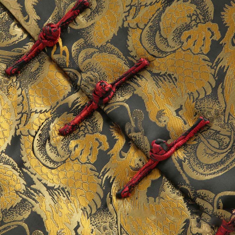 Buddha Stones Winter Dragon Jacquard Warm Frog-Button Long Sleeve Men's Jacket With Pockets - image 7