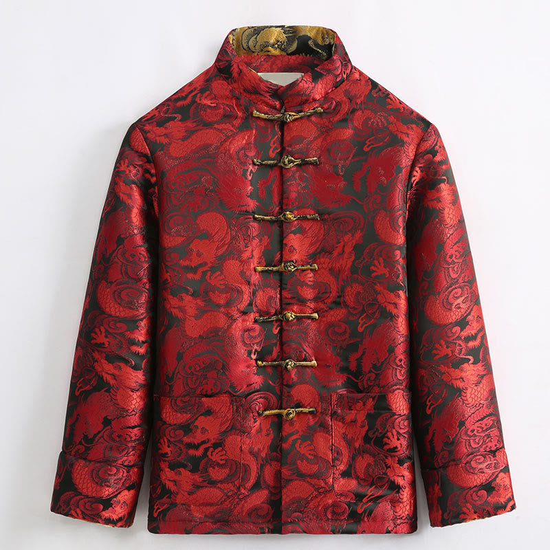 Buddha Stones Winter Dragon Jacquard Warm Frog-Button Long Sleeve Men's Jacket With Pockets - image 14