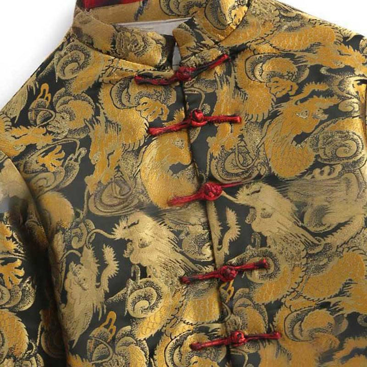 Buddha Stones Winter Dragon Jacquard Warm Frog-Button Long Sleeve Men's Jacket With Pockets - image 3