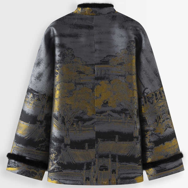 Buddha Stones Ancient Buildings Trees Frog-Button Long Sleeve Men's Jacket With Pockets - image 1