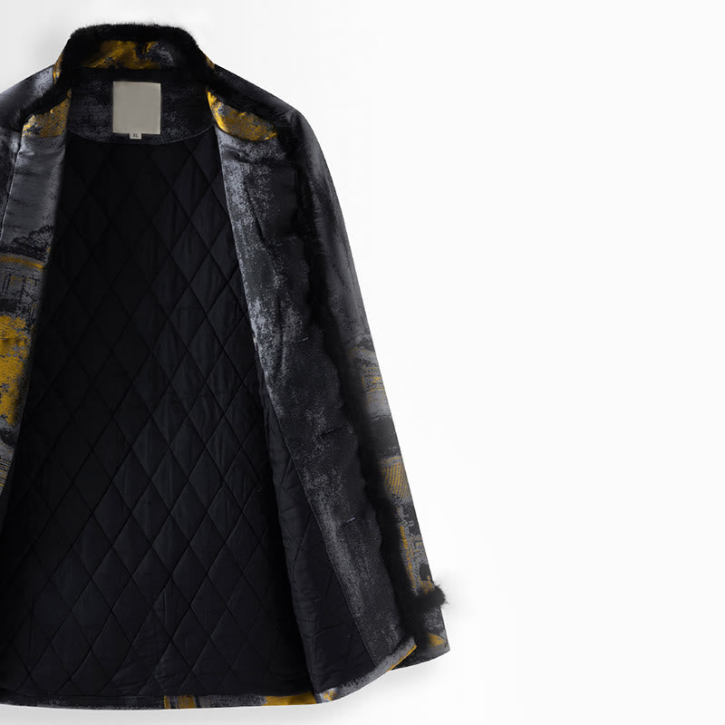 Buddha Stones Ancient Buildings Trees Frog-Button Long Sleeve Men's Jacket With Pockets - image 3